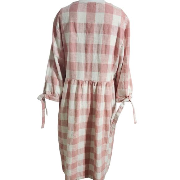 Hidden Alley Pink White Plaid Cottagecore Prairie Dress Short Tie Sleeve Maxi - Picture 7 of 10